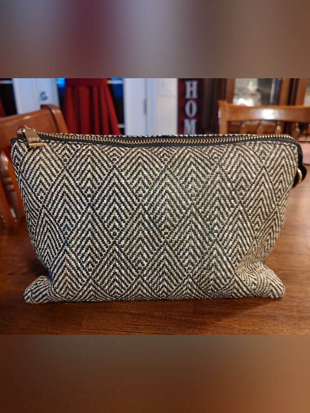 Woven Chevron Cosmetic Pouch - Black & Cream